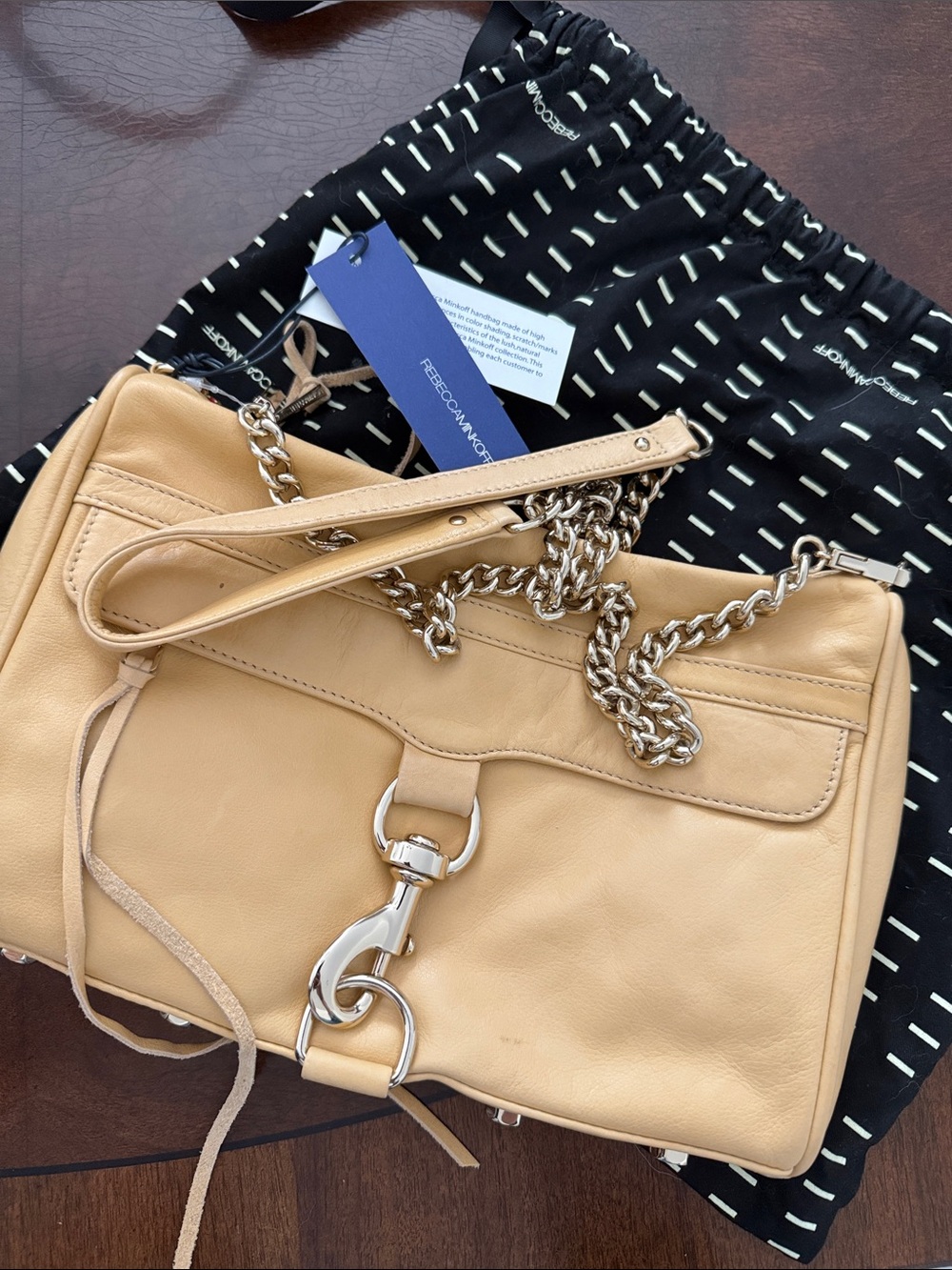 NWT Rebecca Minkoff Butter Yellow Leather Shoulder Bag with Gold Chain